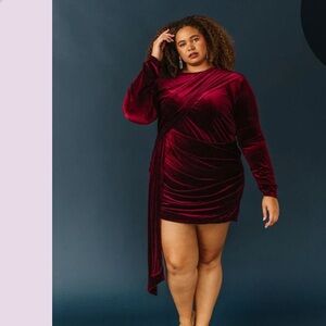 JessaKae “Noor” Velvet Dress in Burgundy, Size 1X